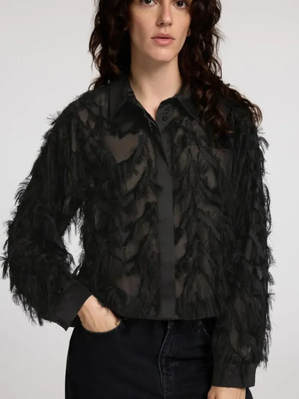 SELECTED TEXTURERAD CROPPAD SKJORTA Black Flash Sale