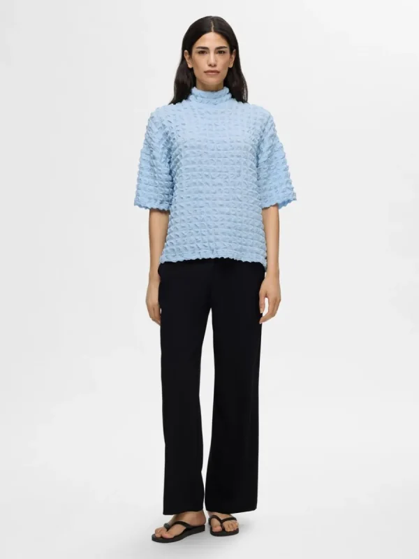 SELECTED TEXTURERAD KORTÄRMAD TOPP Blue Outlet