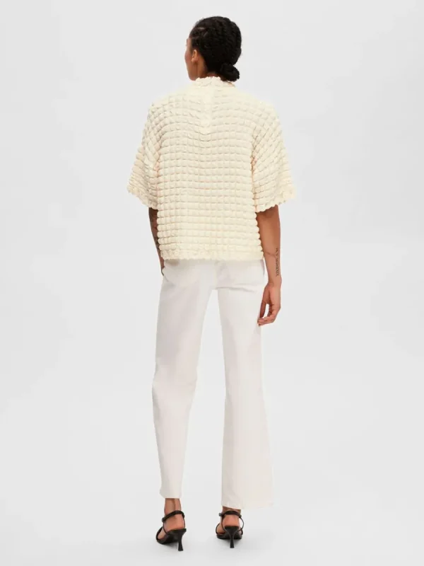 SELECTED TEXTURERAD KORTÄRMAD TOPP White Shop
