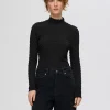 SELECTED TEXTURERAD LÅNGÄRMAD TOPP Black New