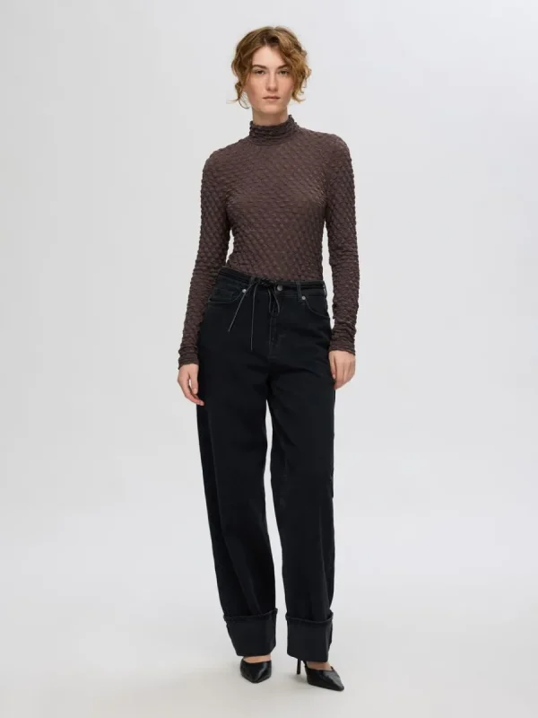 SELECTED TEXTURERAD LÅNGÄRMAD TOPP Brown Best