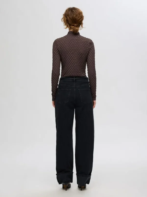 SELECTED TEXTURERAD LÅNGÄRMAD TOPP Brown Best