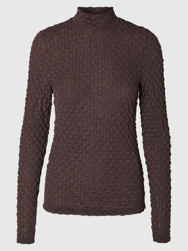 SELECTED TEXTURERAD LÅNGÄRMAD TOPP Brown Best