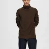 SELECTED TEXTURERAD POLOTRÖJA TRÖJA Brown Hot