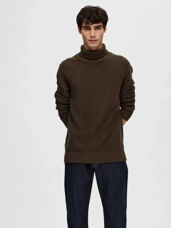 SELECTED TEXTURERAD POLOTRÖJA TRÖJA Brown Hot