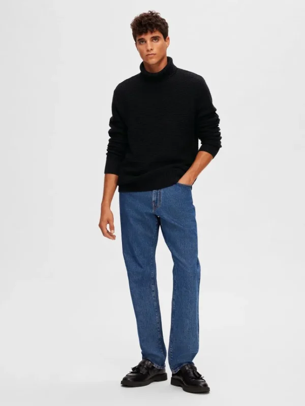SELECTED TEXTURERAD POLOTRÖJA TRÖJA Black Best Sale