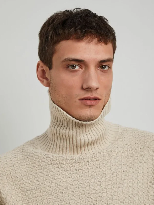 SELECTED TEXTURERAD POLOTRÖJA TRÖJA Beige Best