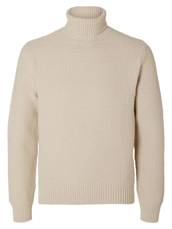SELECTED TEXTURERAD POLOTRÖJA TRÖJA Beige Best