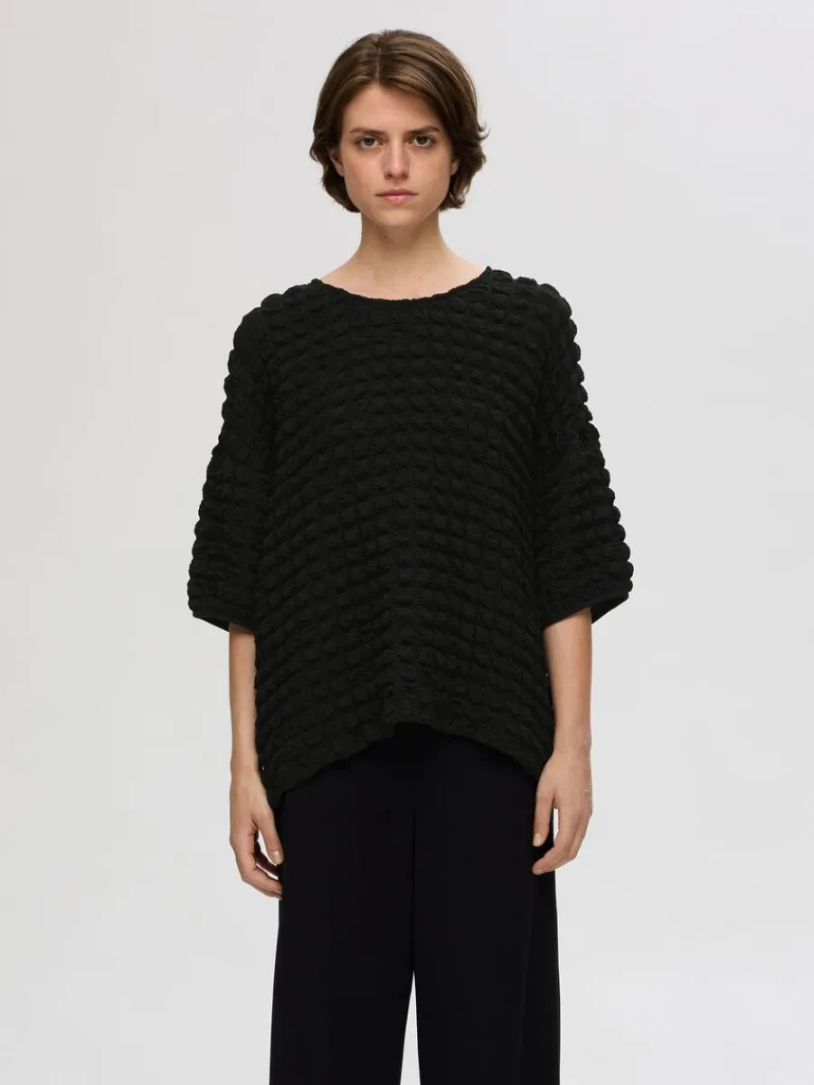 texturerad_topp_med_rmar_0-2.webp SELECTED TEXTURERAD TOPP MED 3/4-ÄRMAR Black Outlet