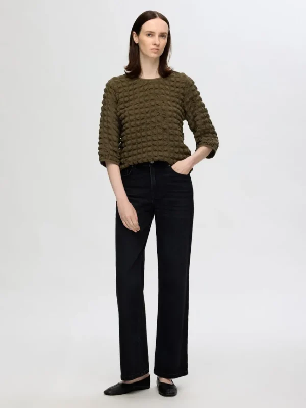 SELECTED TEXTURERAD TOPP MED 3/4-ÄRMAR Green Online