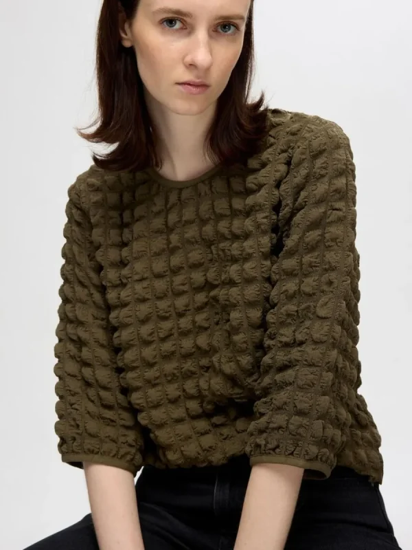 SELECTED TEXTURERAD TOPP MED 3/4-ÄRMAR Green Online