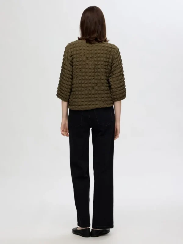 SELECTED TEXTURERAD TOPP MED 3/4-ÄRMAR Green Online