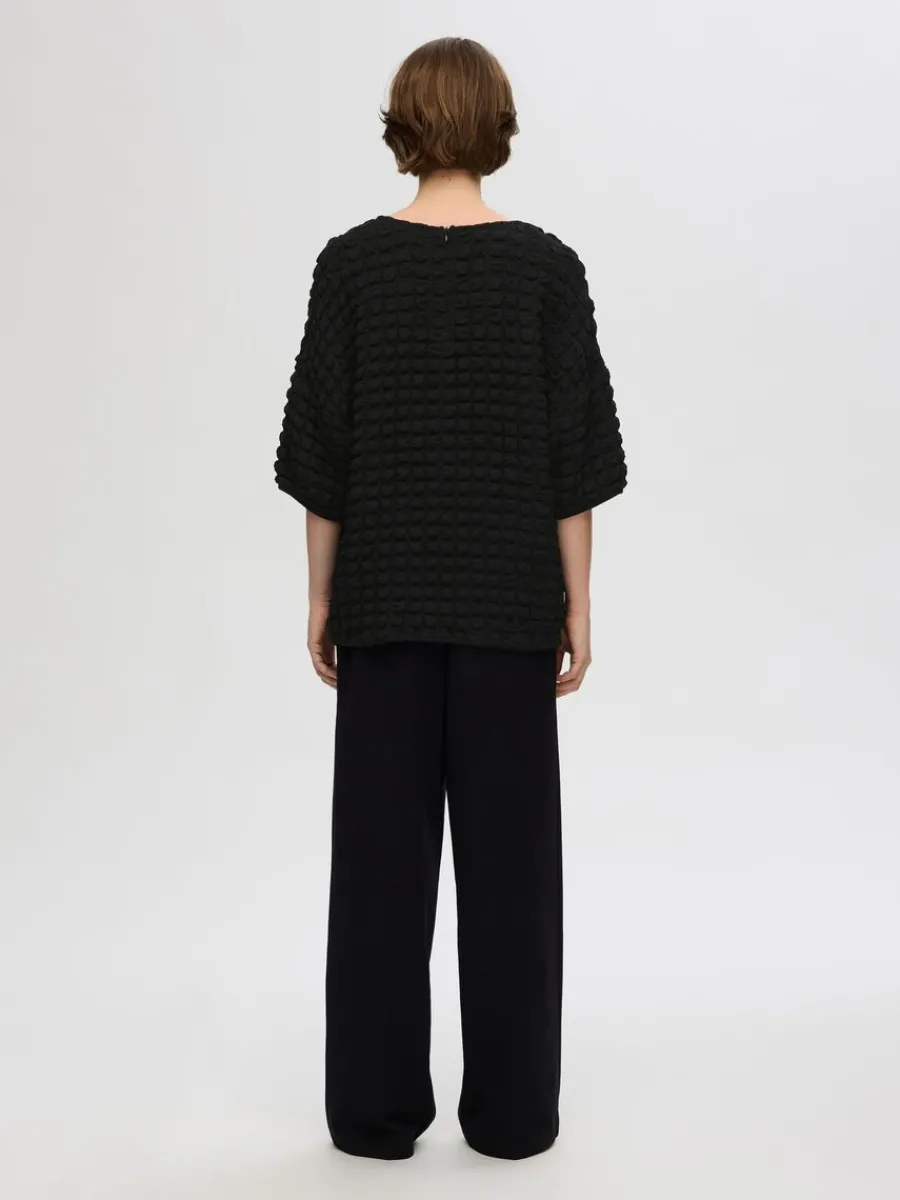 texturerad_topp_med_rmar_4-2.webp SELECTED TEXTURERAD TOPP MED 3/4-ÄRMAR Black Outlet