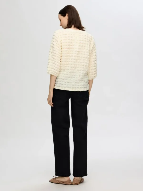 SELECTED TEXTURERAD TOPP MED 3/4-ÄRMAR White Best Sale