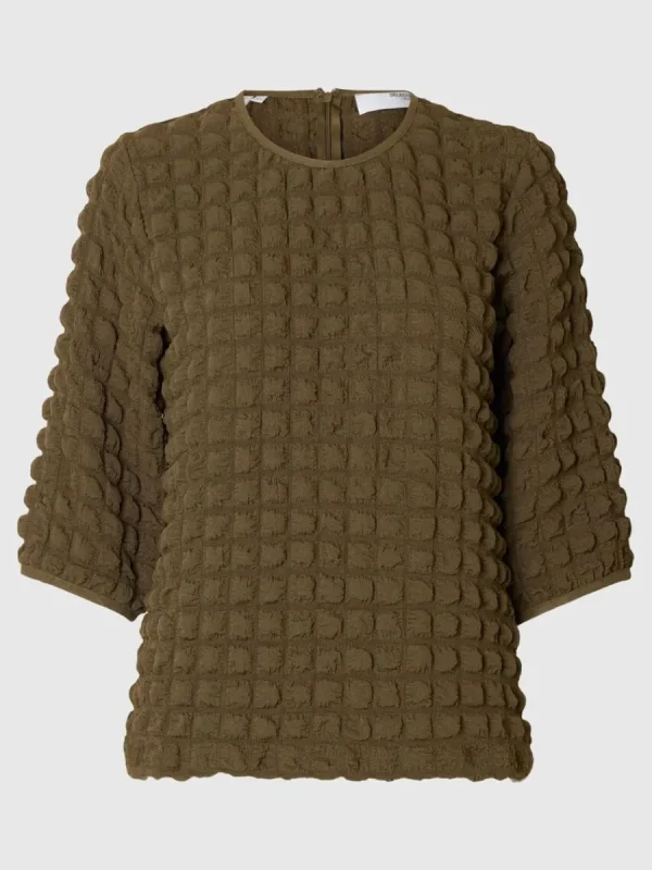 SELECTED TEXTURERAD TOPP MED 3/4-ÄRMAR Green Online