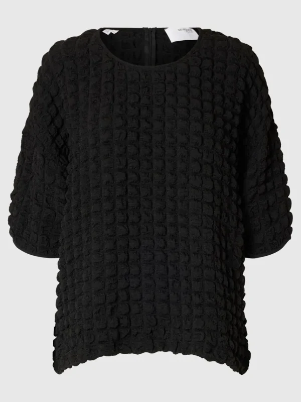 SELECTED TEXTURERAD TOPP MED 3/4-ÄRMAR Black Outlet