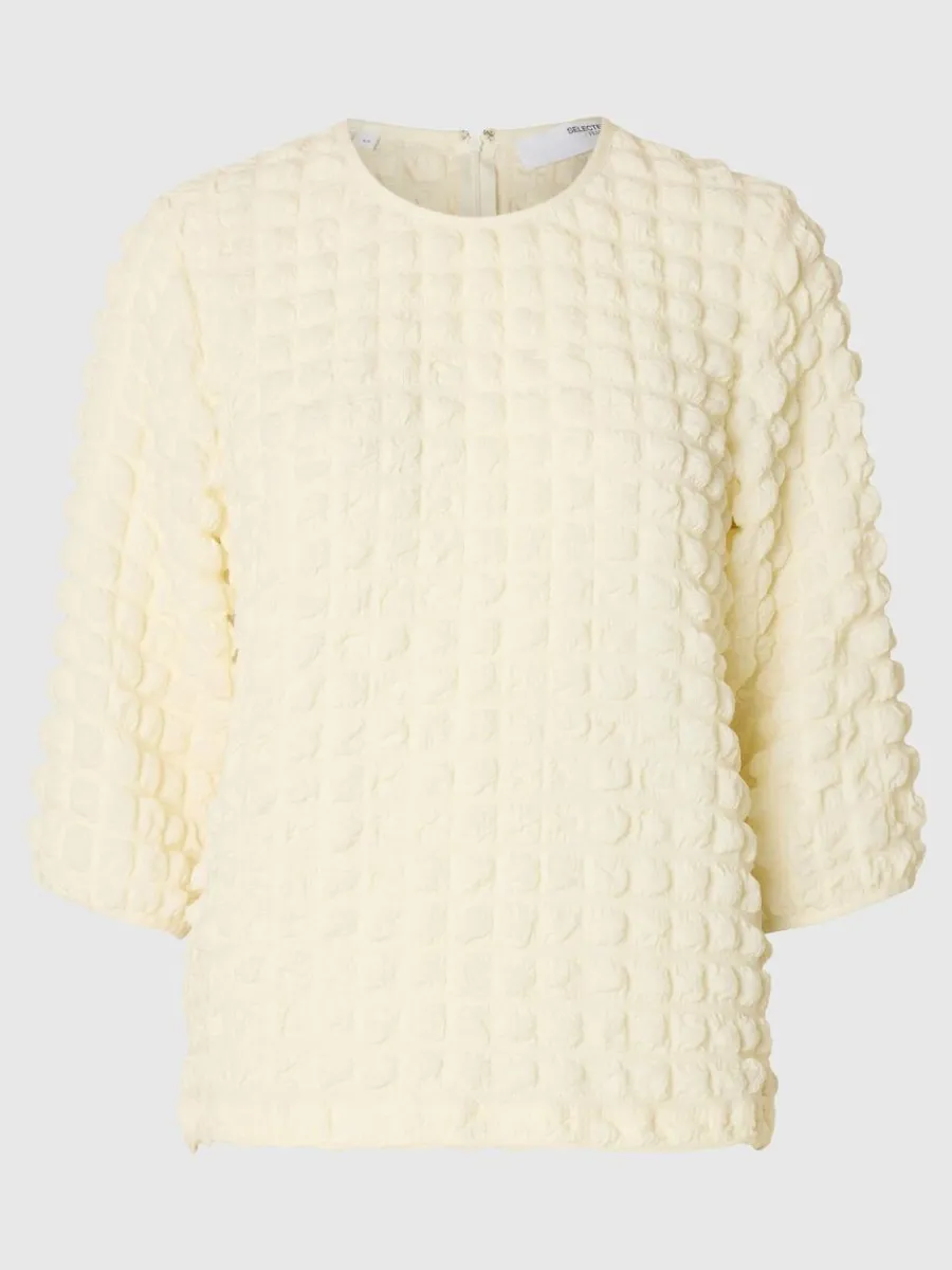 texturerad_topp_med_rmar_5.webp SELECTED TEXTURERAD TOPP MED 3/4-ÄRMAR White Best Sale