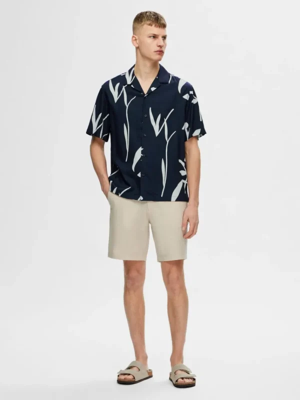 SELECTED TRYCK KORTÄRMAD SKJORTA Blue Fashion