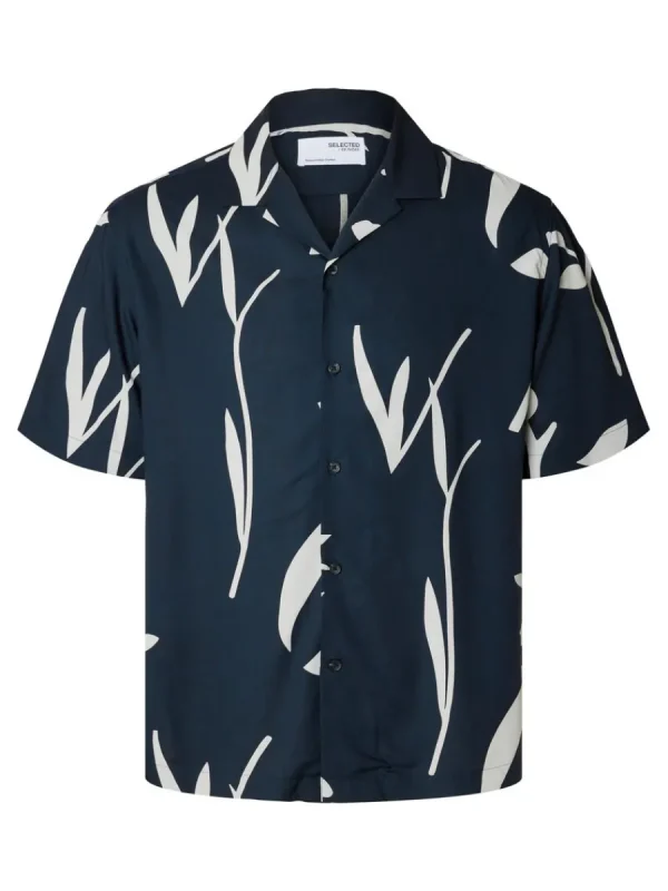 SELECTED TRYCK KORTÄRMAD SKJORTA Blue Fashion