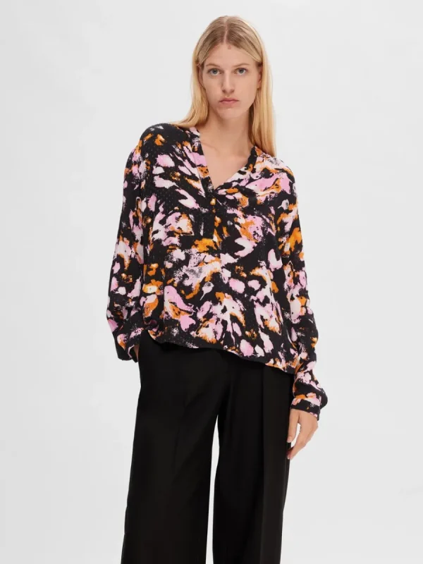 SELECTED TRYCK LÅNGÄRMAD BLUS Coloured Cheap