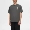 SELECTED TRYCKT BOMULLS T-SHIRT Grey Hot