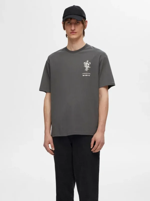 SELECTED TRYCKT BOMULLS T-SHIRT Grey Hot