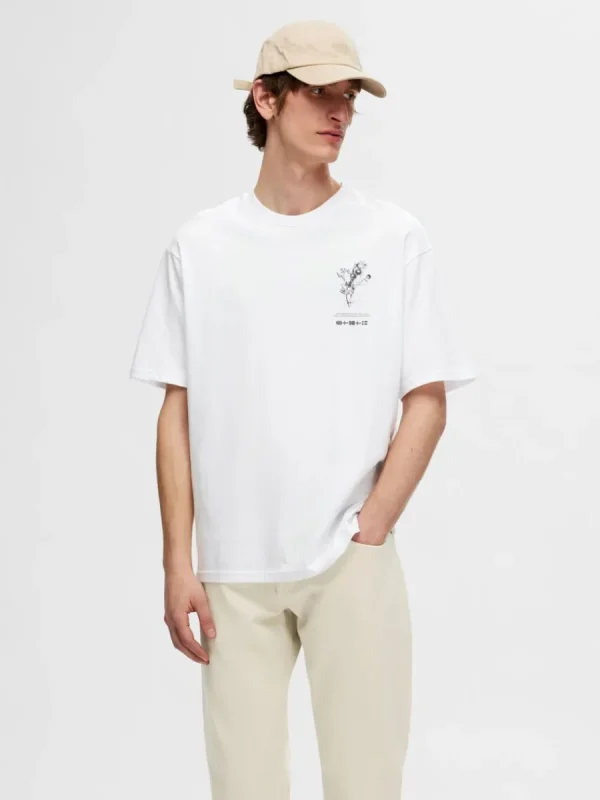 SELECTED TRYCKT BOMULLS T-SHIRT White Cheap