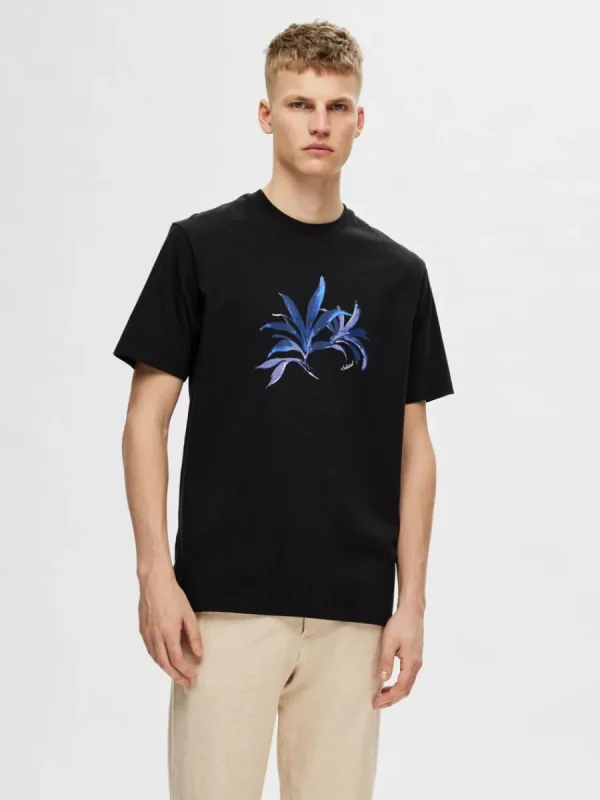 SELECTED TRYCKT BOMULLS T-SHIRT Black Clearance