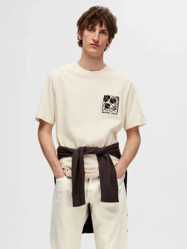SELECTED TRYCKT BOMULLS T-SHIRT Beige Store