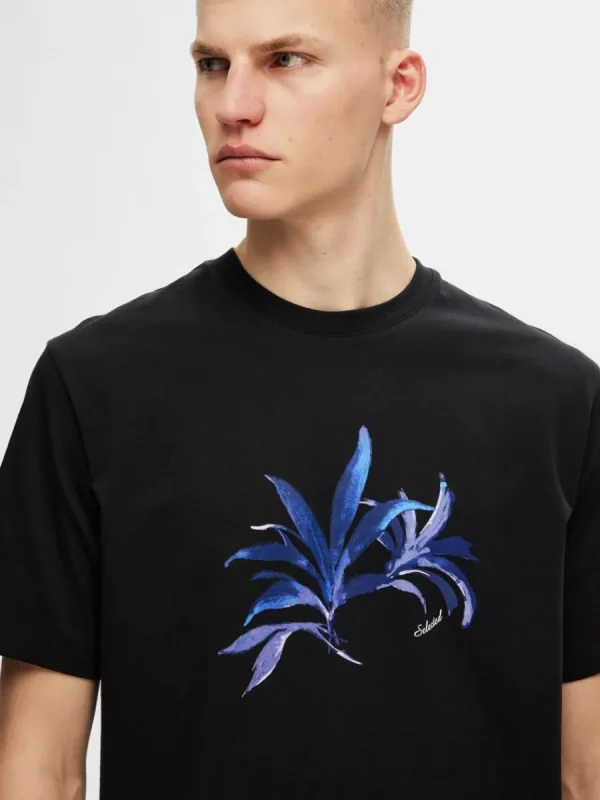 SELECTED TRYCKT BOMULLS T-SHIRT Black Clearance