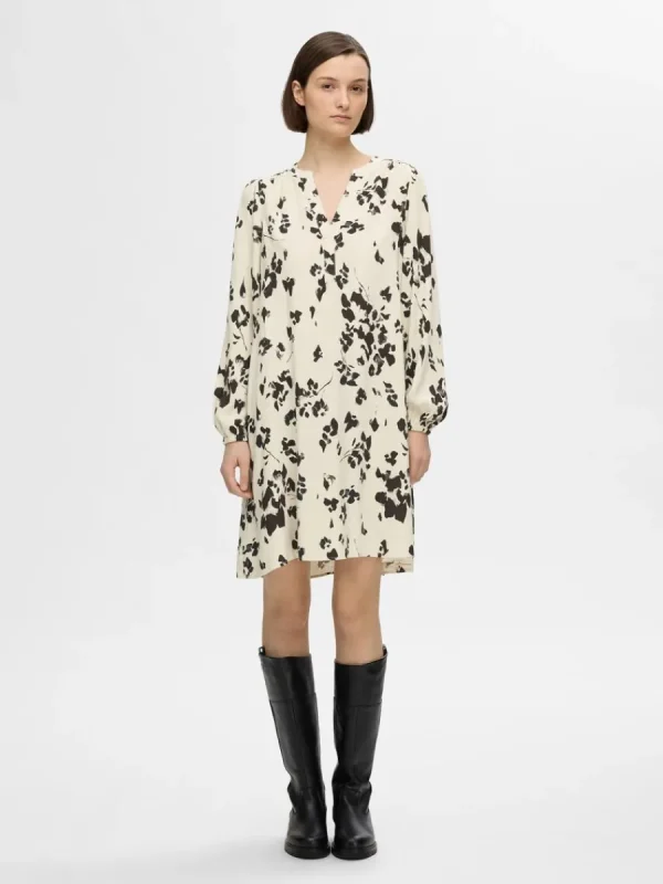 SELECTED TRYCKTA KORT KLÄNNING Beige Cheap