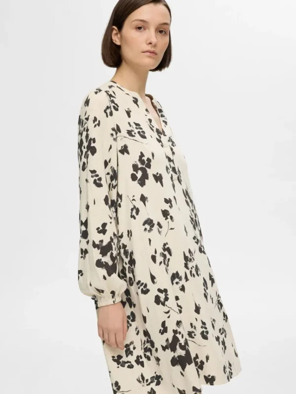 SELECTED TRYCKTA KORT KLÄNNING Beige Cheap