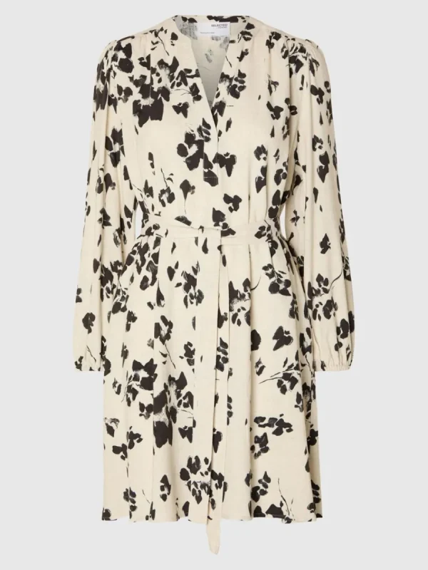 SELECTED TRYCKTA KORT KLÄNNING Beige Cheap