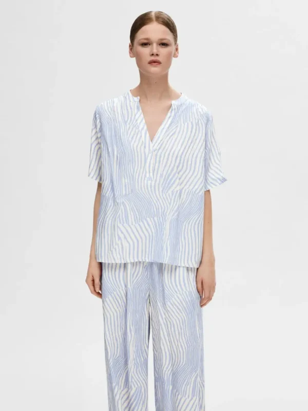SELECTED TRYCKTA KORTÄRMAD TOPP Blue New
