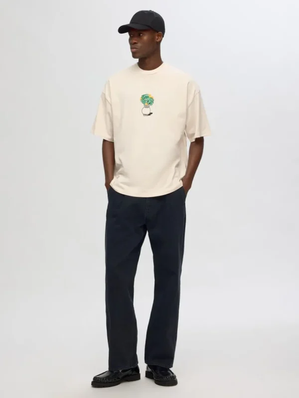SELECTED TRYCKTA T-SHIRT Beige Clearance