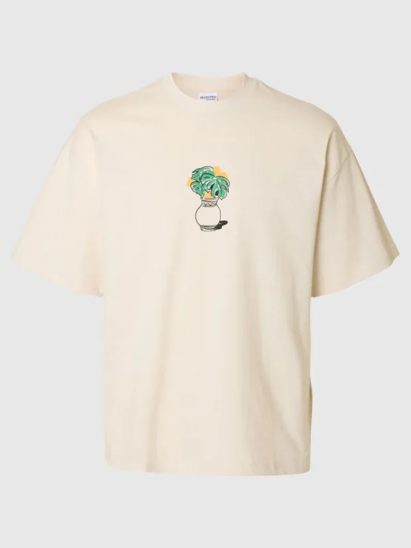 SELECTED TRYCKTA T-SHIRT Beige Clearance
