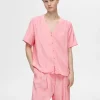 SELECTED TRYCKTA V-RINGAD TOPP Pink Best Sale