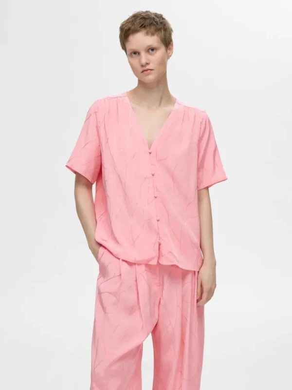 SELECTED TRYCKTA V-RINGAD TOPP Pink Best Sale