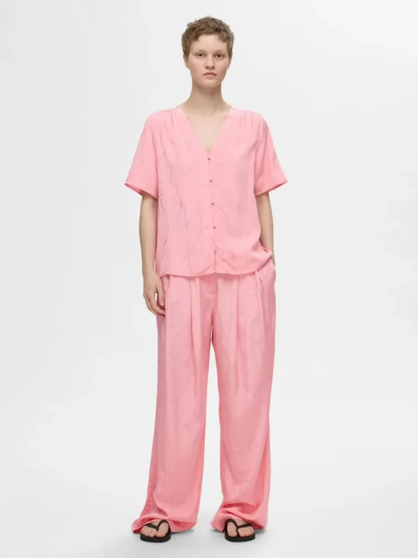 SELECTED TRYCKTA V-RINGAD TOPP Pink Best Sale