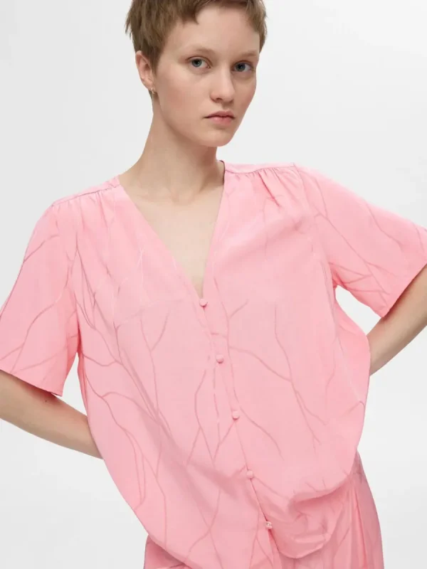 SELECTED TRYCKTA V-RINGAD TOPP Pink Best Sale