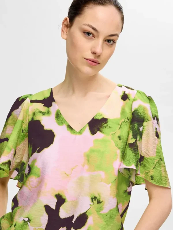 SELECTED TRYCKTA V-RINGAD TOPP Coloured Discount