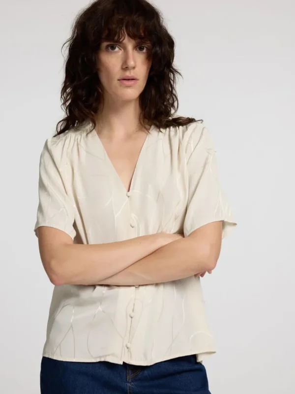 SELECTED TRYCKTA V-RINGAD TOPP Beige Discount