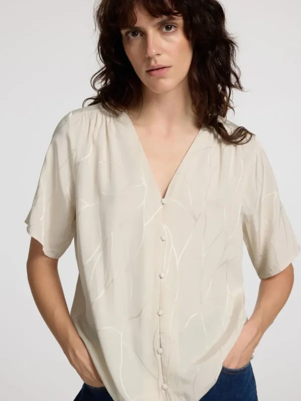 SELECTED TRYCKTA V-RINGAD TOPP Beige Discount