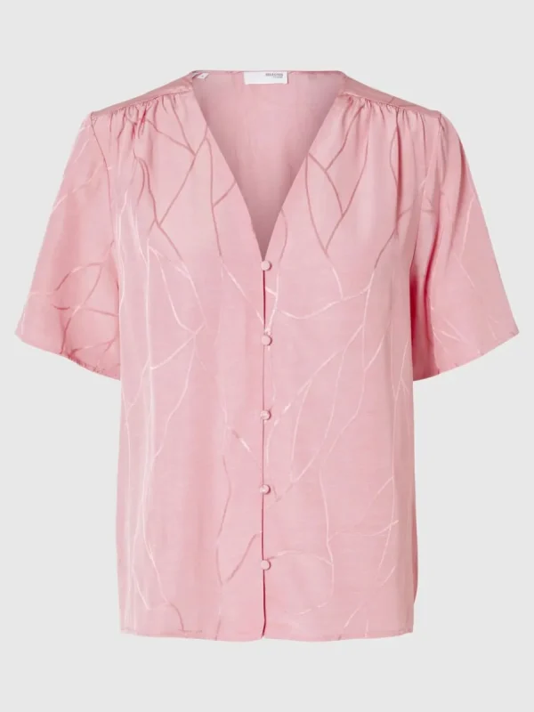 SELECTED TRYCKTA V-RINGAD TOPP Pink Best Sale
