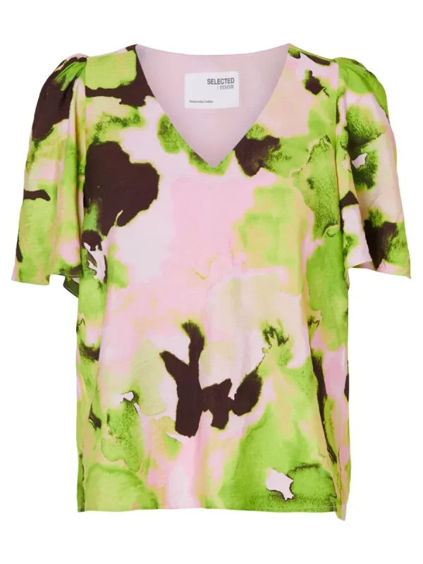 SELECTED TRYCKTA V-RINGAD TOPP Coloured Discount