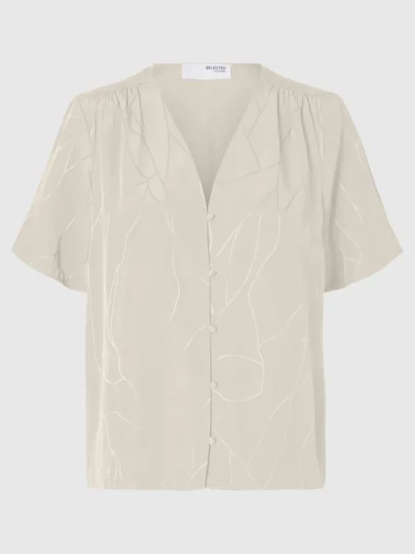 SELECTED TRYCKTA V-RINGAD TOPP Beige Discount