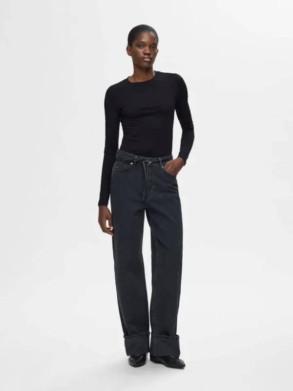 SELECTED 100% ULL LÅNGÄRMAD TOPP Black Cheap