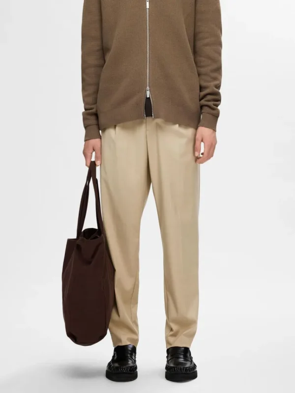 SELECTED VECKAD BYXOR Beige Cheap