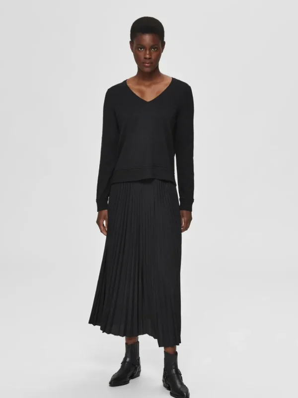 SELECTED VECKAD MIDIKJOL Black Cheap