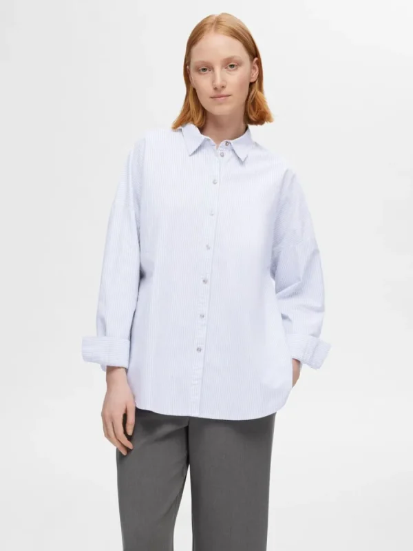 SELECTED ÖVERDIMENSIONERAD BOMULL SKJORTA Blue Cheap